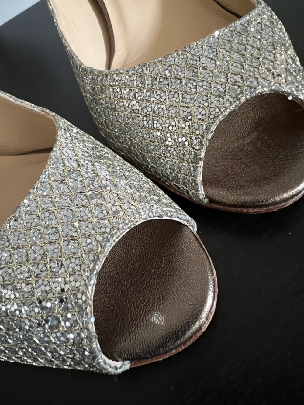 Jimmy Choo Isabel Champagne Glitter Open-Toe 2.5” Pumps Size 5 / 35 - Picture 10 of 16
